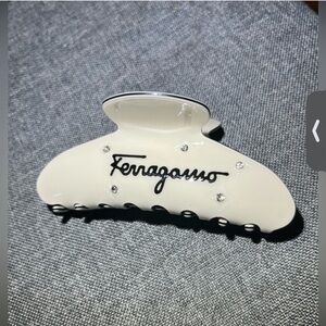 Ferragamo White Hair Clip with Crystals